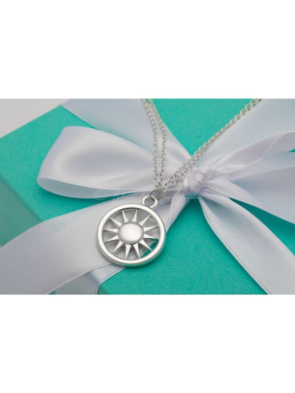Tiffany & Co. *RARE* Sun Circle Necklace Double Chain Pendant Silver 16" Chain - Picture 6 of 7